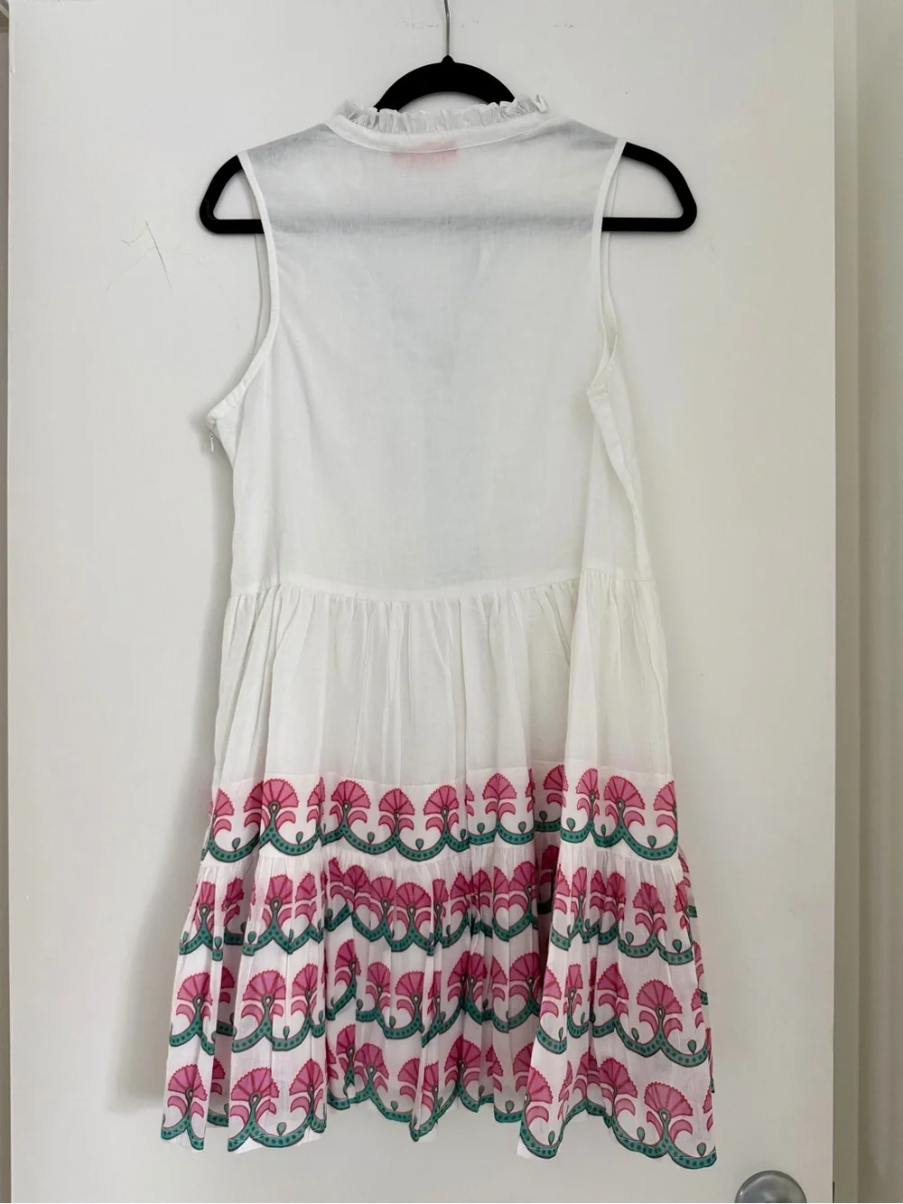 Oliphant White Cotton sleeveless dress with Pink and teal Floral detail Sz M - Picture 4 of 5
